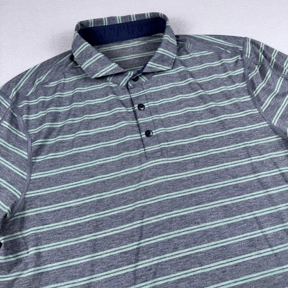 Lululemon Evolution Polo Men XL Stripe Golf Stretch Green Wicking Shirt SS